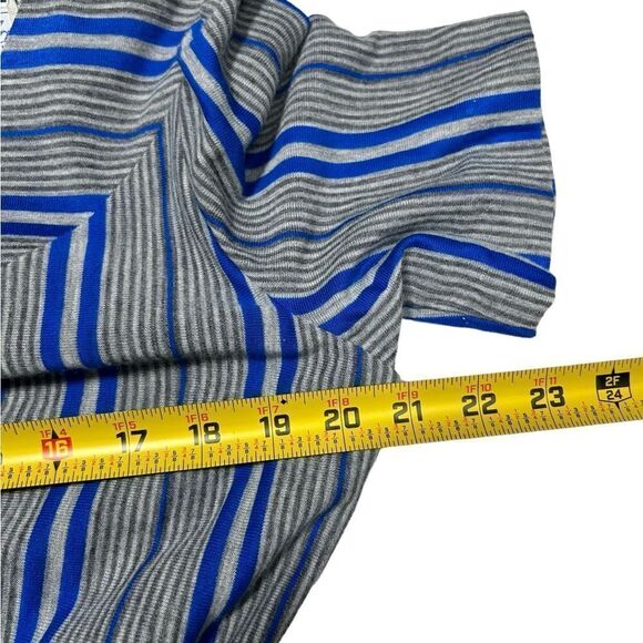 Vintage Leslie Fay Blue Gray Striped Short Sleeve Midi Dress Blouson Stretch - Picture 11 of 14